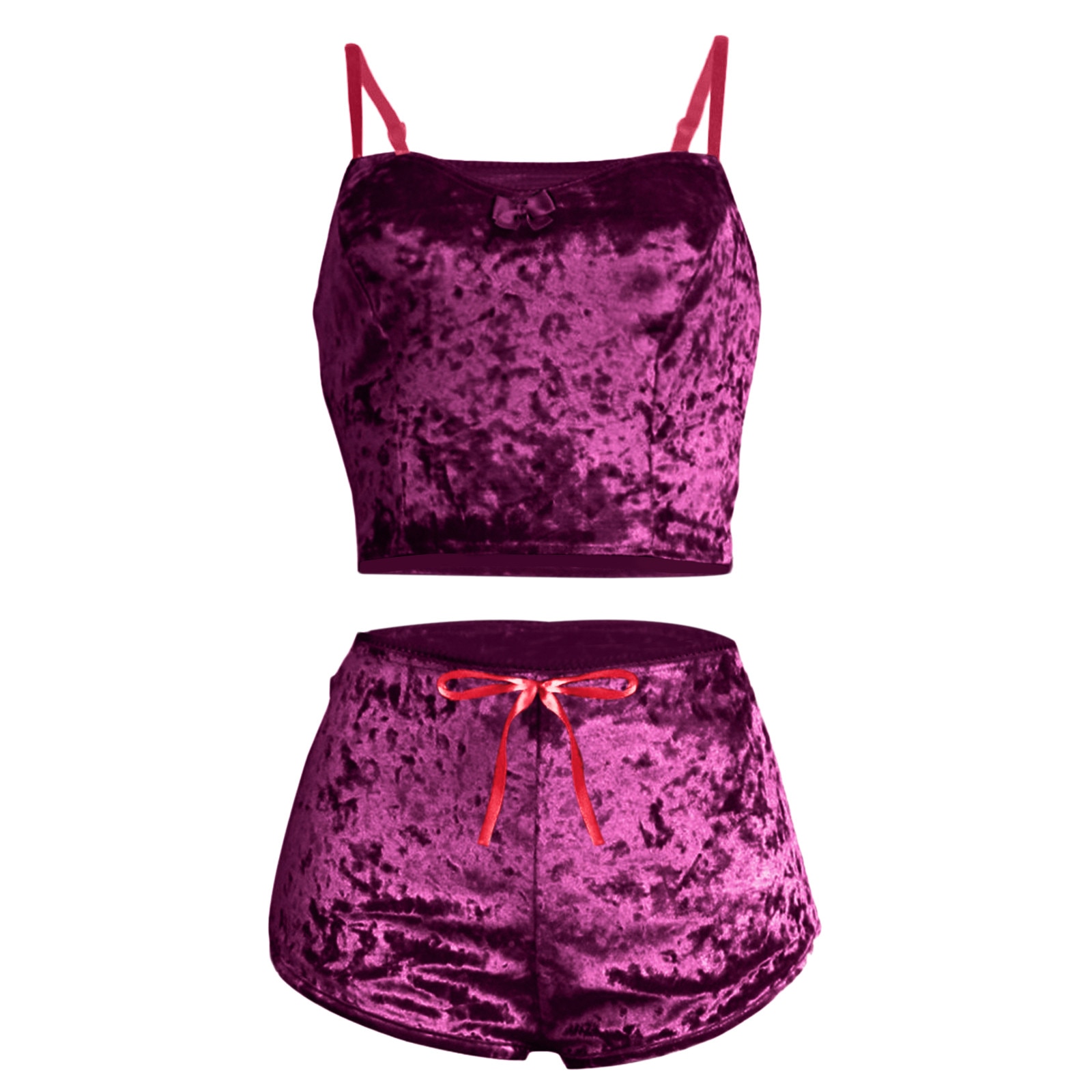 Sexy Womens Velvet Pajamas Set Sleeveless Crop Top Bowknot Camisole Shorts Summer Sleepwear Lingerie 2 Pieces Outfit 2023 New