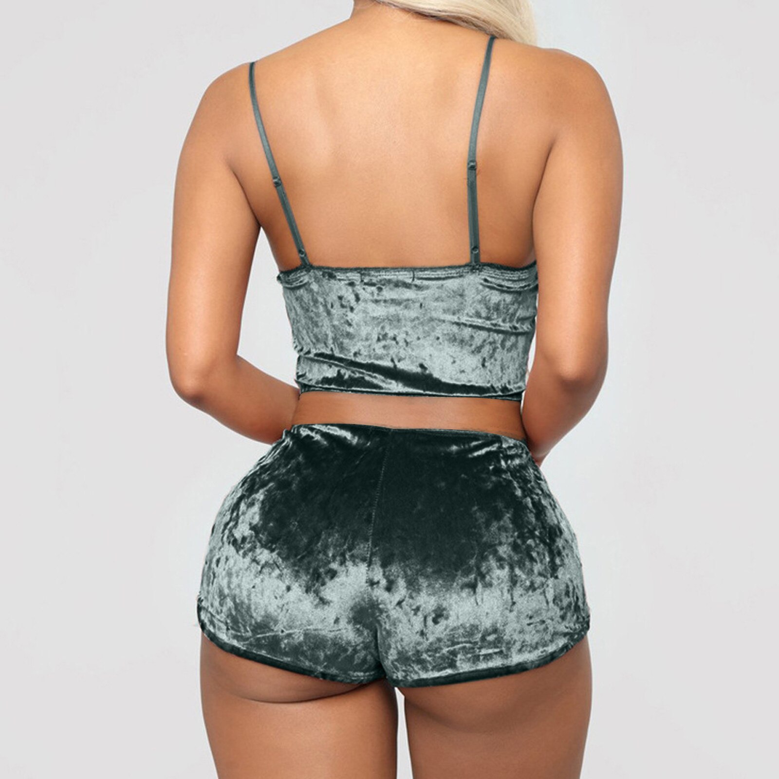 Sexy Womens Velvet Pajamas Set Sleeveless Crop Top Bowknot Camisole Shorts Summer Sleepwear Lingerie 2 Pieces Outfit 2023 New