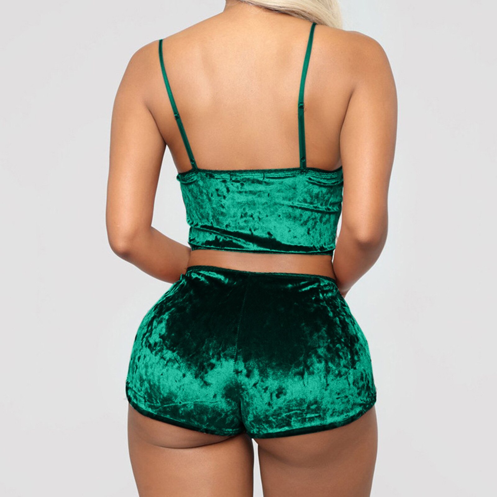 Sexy Womens Velvet Pajamas Set Sleeveless Crop Top Bowknot Camisole Shorts Summer Sleepwear Lingerie 2 Pieces Outfit 2023 New