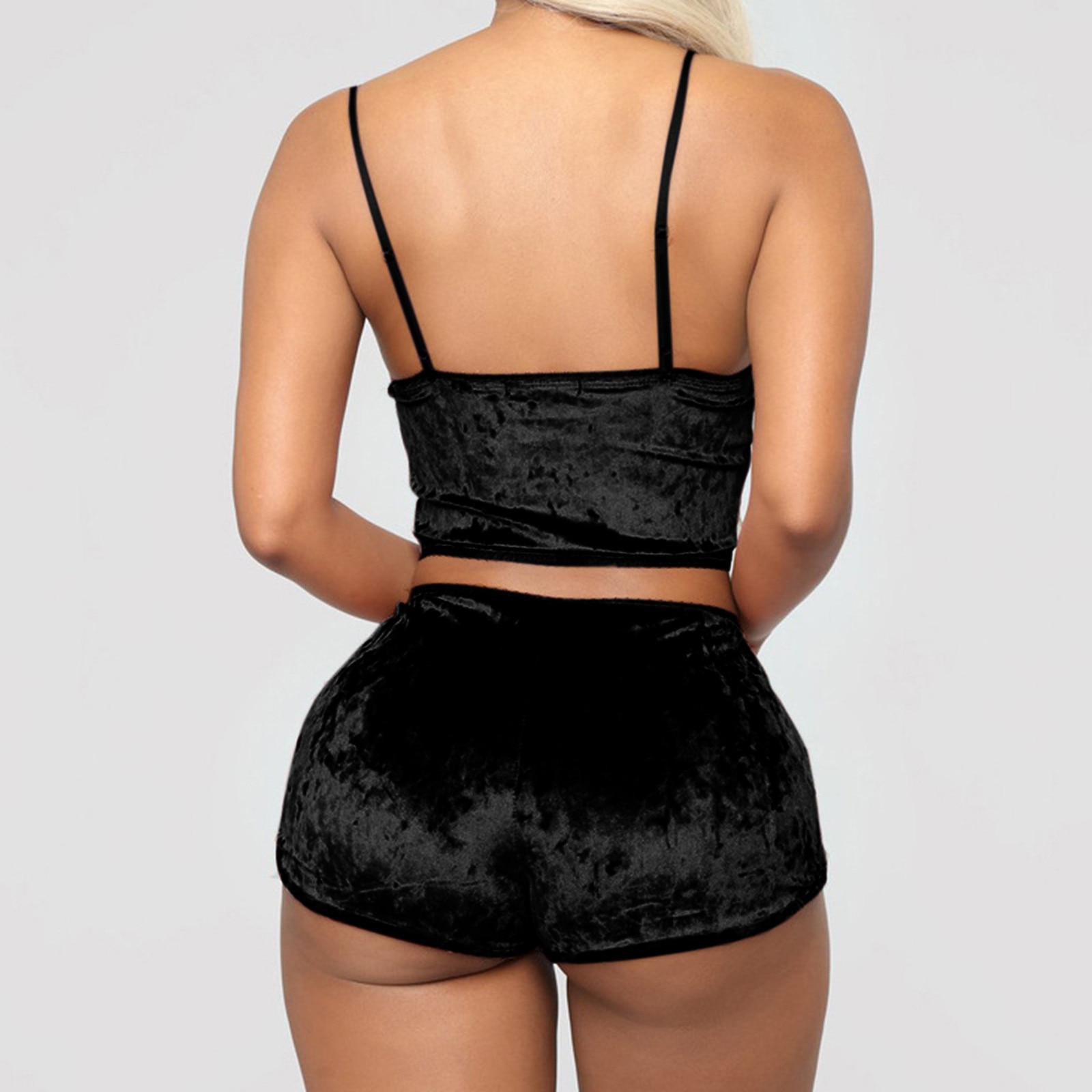 Sexy Womens Velvet Pajamas Set Sleeveless Crop Top Bowknot Camisole Shorts Summer Sleepwear Lingerie 2 Pieces Outfit 2023 New
