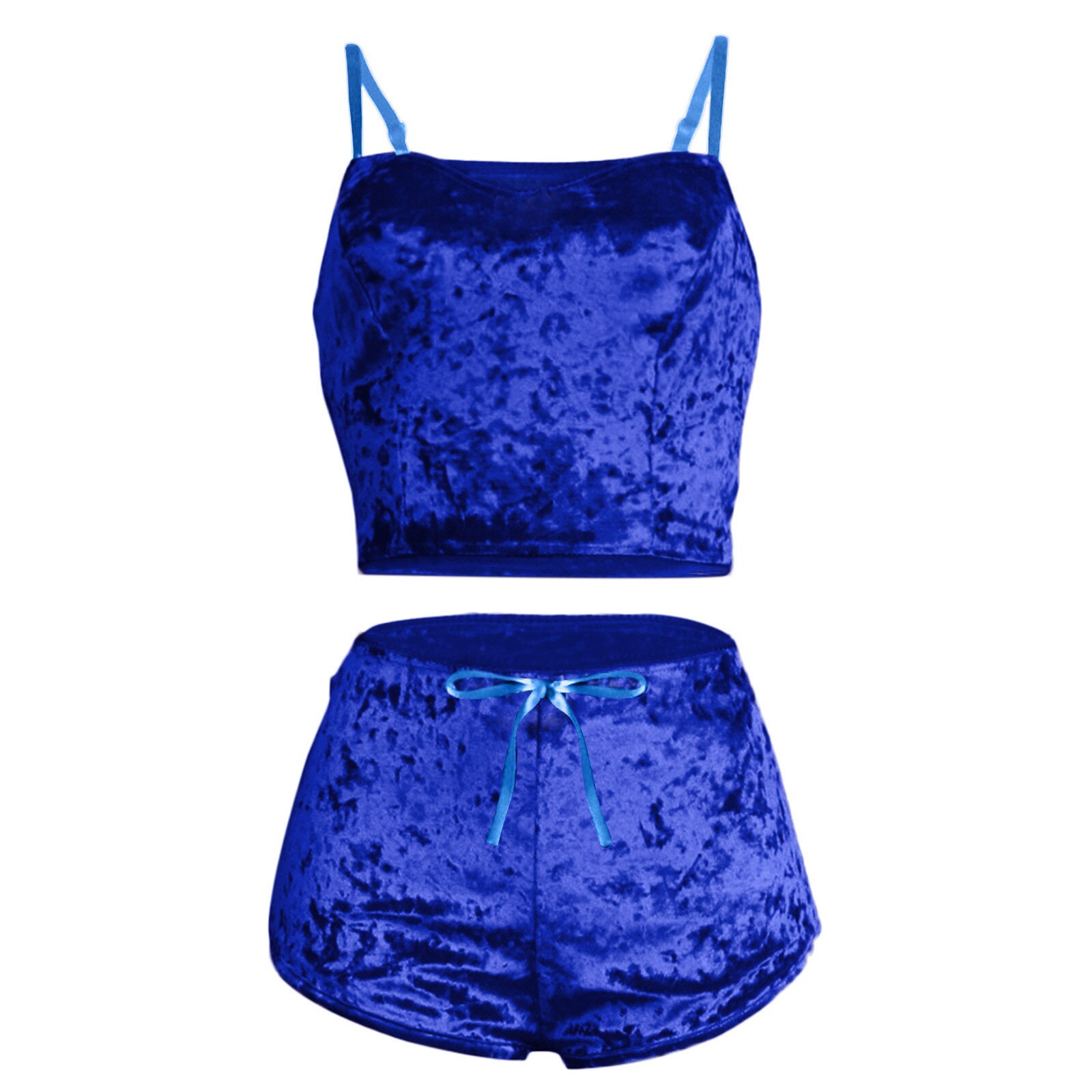 Sexy Womens Velvet Pajamas Set Sleeveless Crop Top Bowknot Camisole Shorts Summer Sleepwear Lingerie 2 Pieces Outfit 2023 New