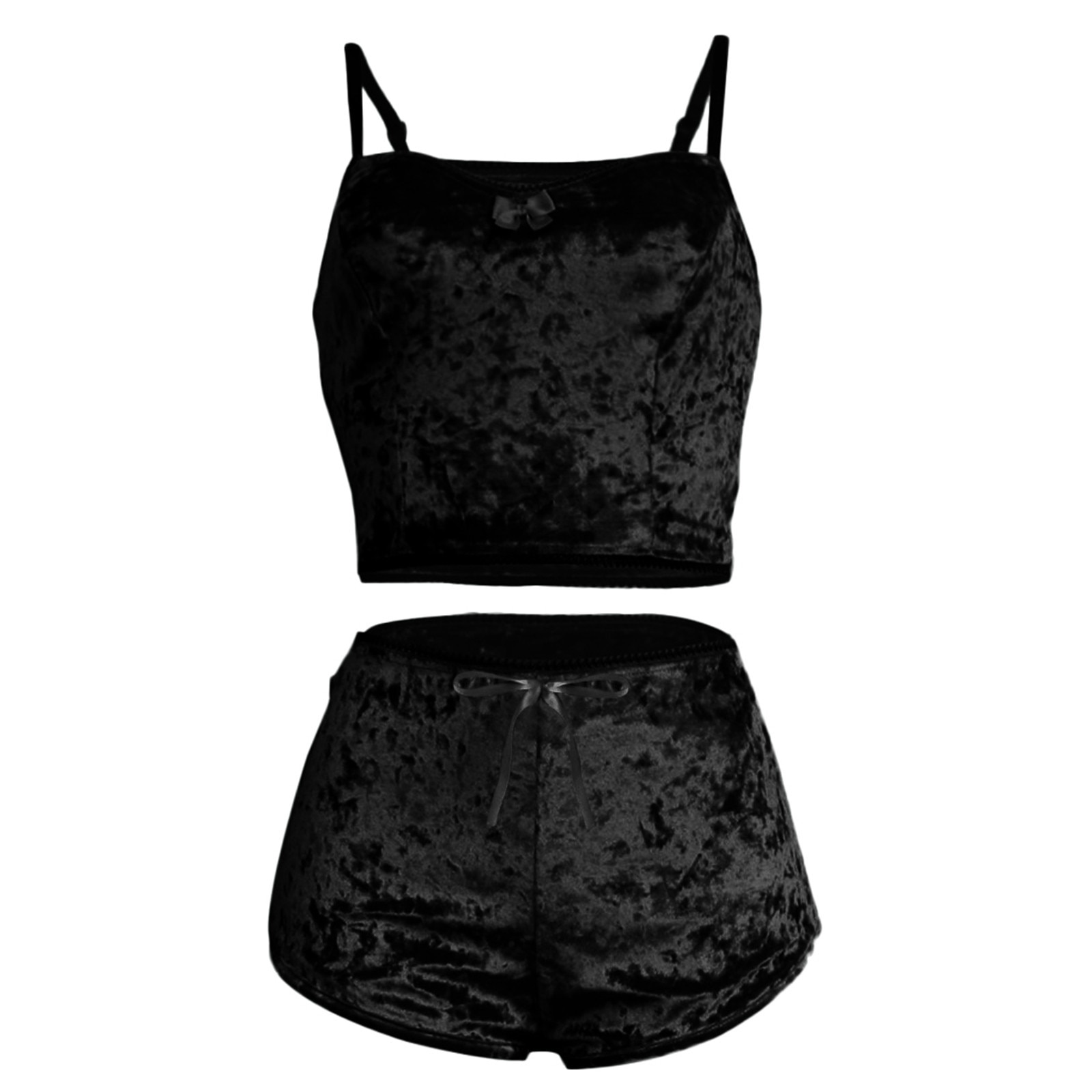 Sexy Womens Velvet Pajamas Set Sleeveless Crop Top Bowknot Camisole Shorts Summer Sleepwear Lingerie 2 Pieces Outfit 2023 New