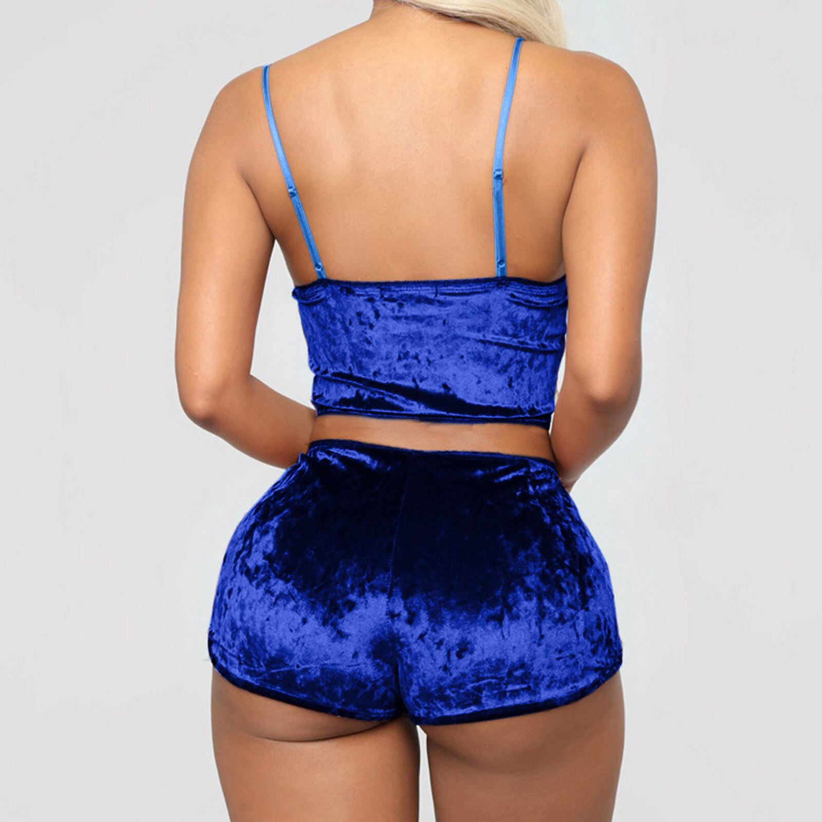 Sexy Womens Velvet Pajamas Set Sleeveless Crop Top Bowknot Camisole Shorts Summer Sleepwear Lingerie 2 Pieces Outfit 2023 New