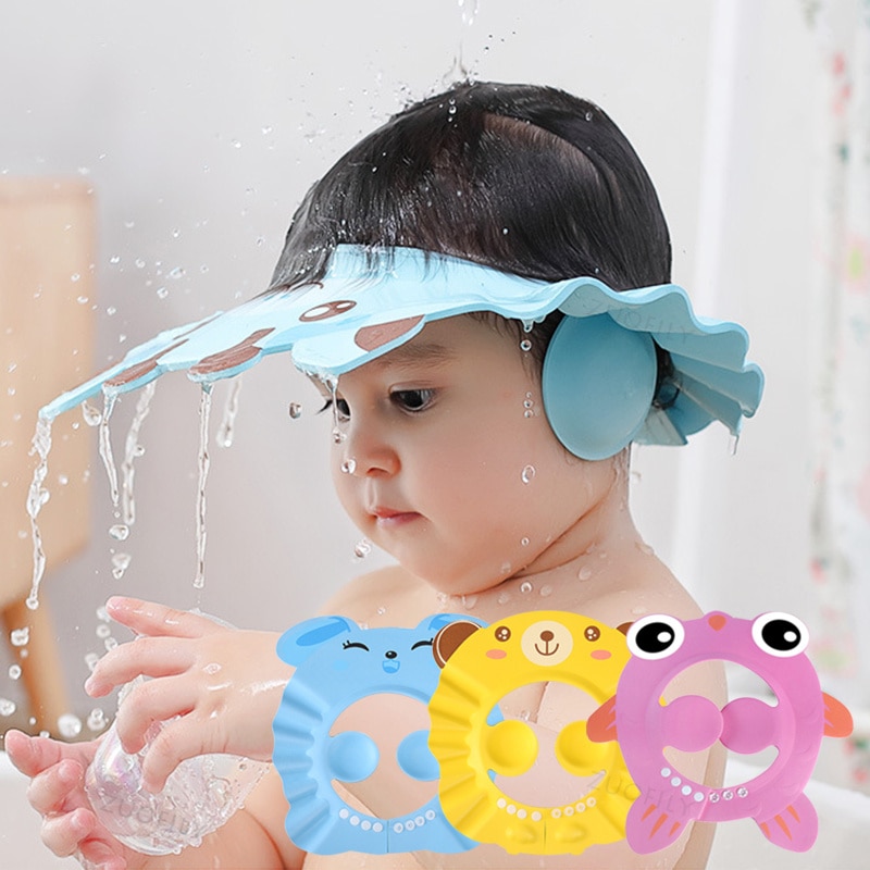 Baby Shower Soft Cap Adjustable Hair Wash Hat Baby Ear Protection Safe Baby Shampoo Bath Shower Protect Head Cover