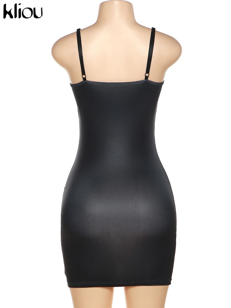 Kliou druk 3D Spaghetti pasek Mini sukienka kobiety Sexy Hipster kwadratowy kołnierzyk kształtowanie ciała spódnica biodrówka Streetwear kobieta Vestido