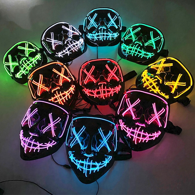 2023 The classic popular similar Purge mask famous movie mask luminous LED neon mask light up carnival night for halloween