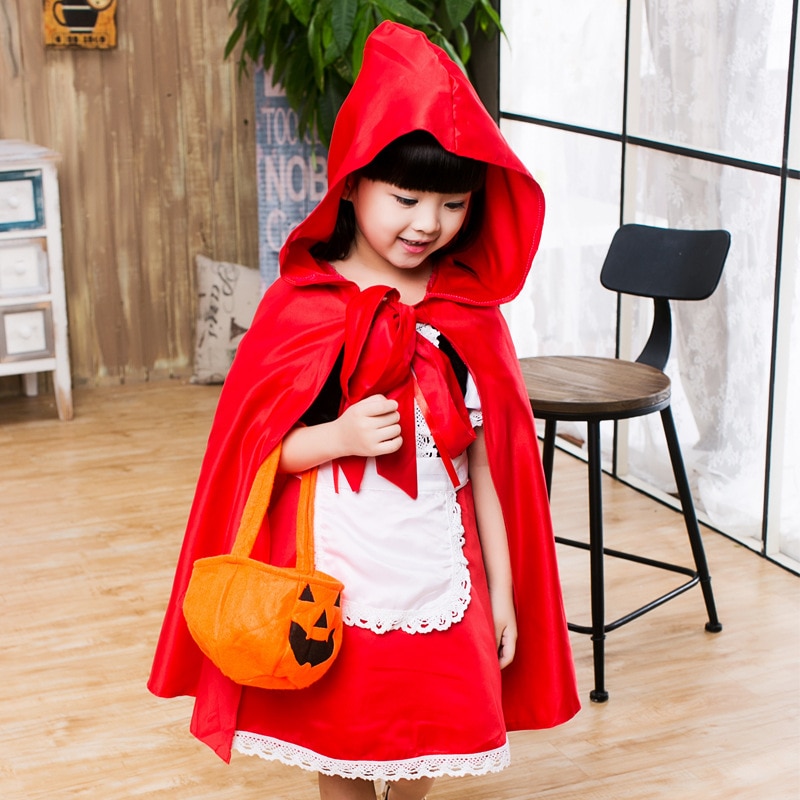 2022 Little Red Riding Hood Costume Cape Halloween Capelet Cosplay Princess Cloak for Fantasia Party Girls Fancy Dress Up Cloak