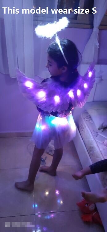 Adult Children Fairy Costume Light Up Tutu Skirt Glow Flower Headband Angel Feather Wing Halo Birthday Party Cosplay Halloween