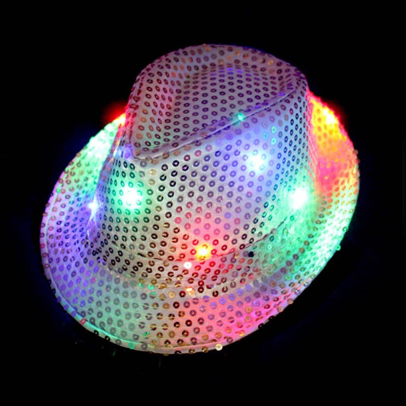 Children Adult Glow LED Flash Sequins Jazz Hats Light Up Fedora Hat Cap Neon Party Birthday Costumes Festival Wedding Halloween