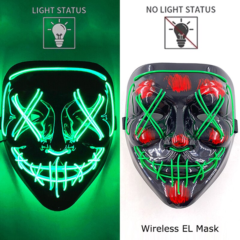 Wireless Halloween Neon Mask Led Mask Masque Masquerade Party Masks Light Glow In The Dark Horror Masks Cosplay Costume Supplies
