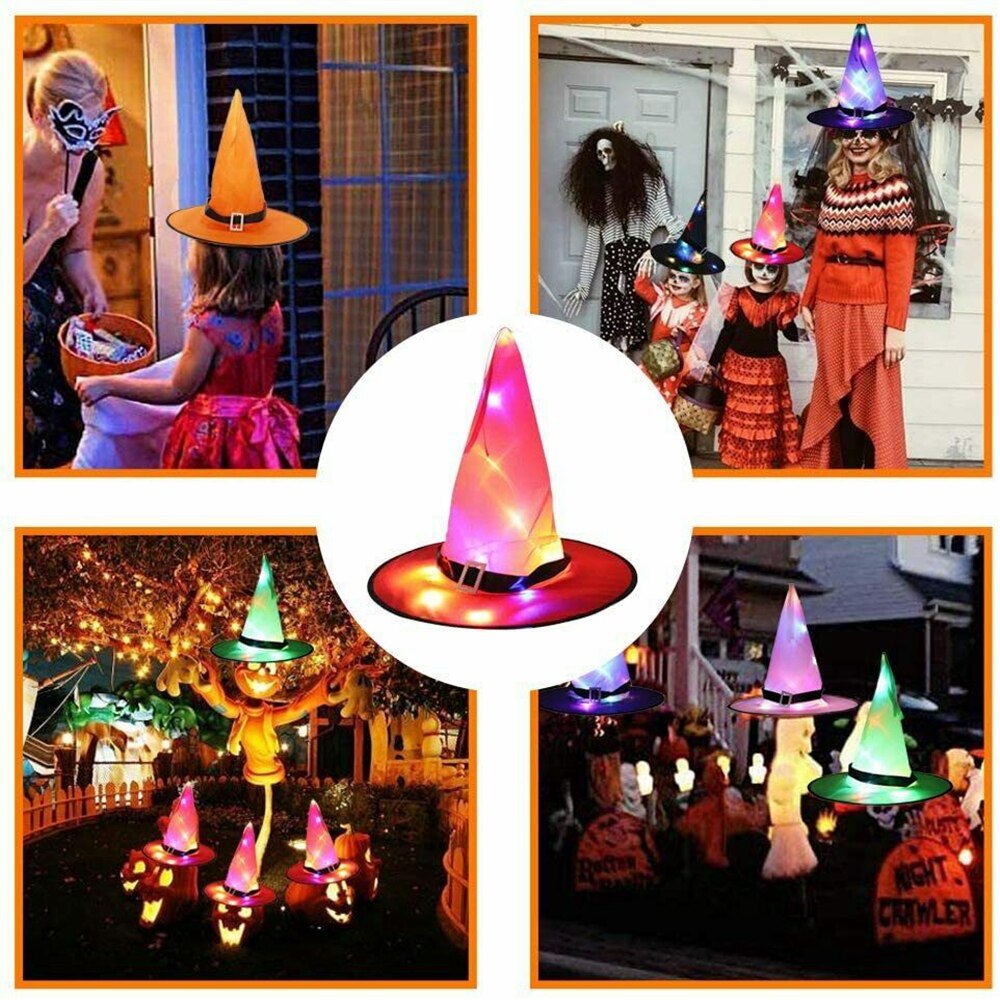 Halloween LED Light Up Witch Hat Glowing Witches Cap Decor Props Hanging Cosplay