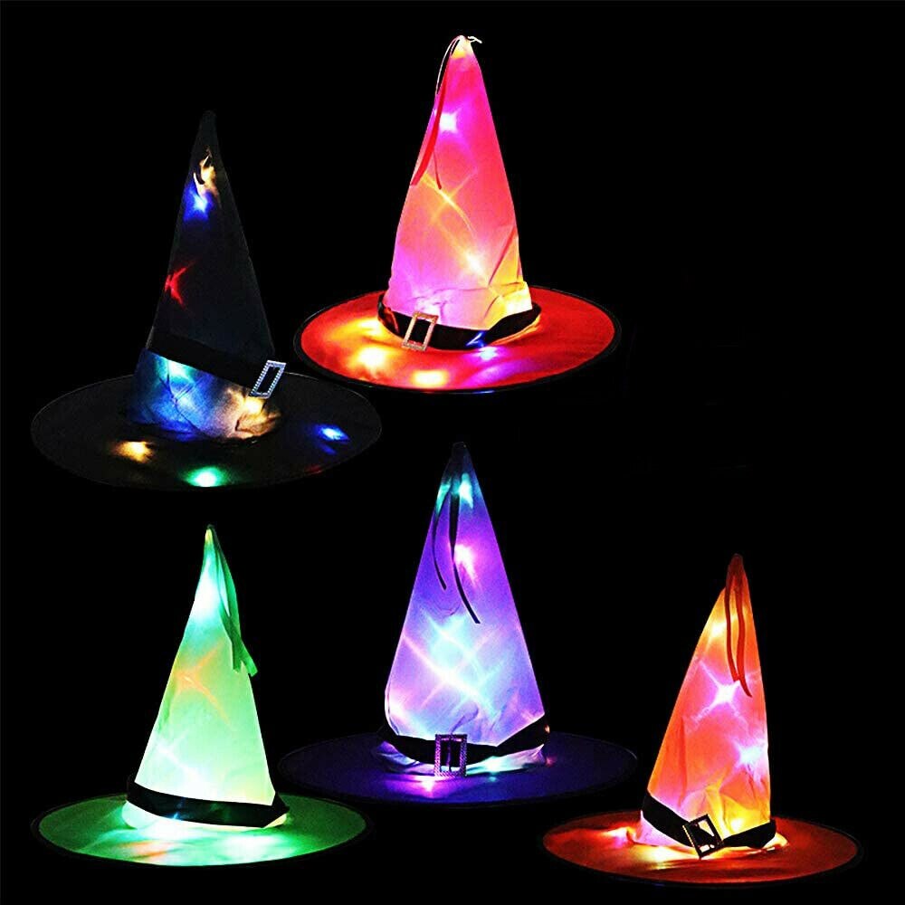 Halloween LED Light Up Witch Hat Glowing Witches Cap Decor Props Hanging Cosplay