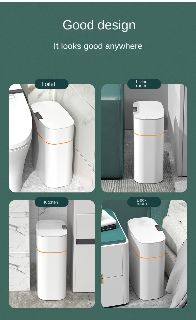 Intelligent induction trash can automatic household toilet toilet light luxury electric narrow wastebasket with lid.