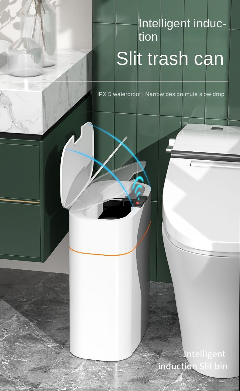 Intelligent induction trash can automatic household toilet toilet light luxury electric narrow wastebasket with lid.