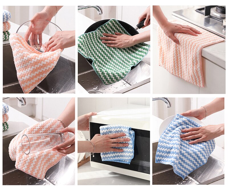 5/10pcs Microfiber Kitchen Dish Cloth Super Absorbent Cleaning Cloth Non-Stick Oil Wipe Rags Household Cleaning Towels Tools