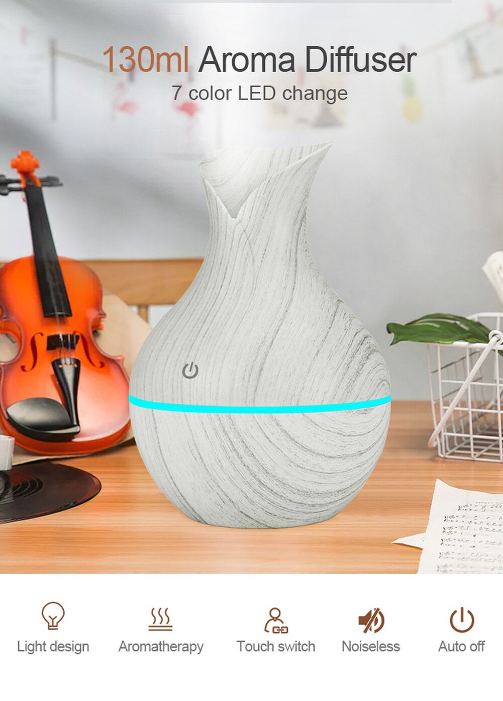 Household Wood Vase Aromatherapy Humidifier Vase Air Humidifier Ultrasonic Mute Colorful Humidifier Spray Instrumen Rechargeable