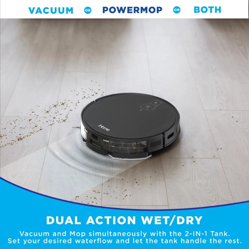 iHome AutoVac Eclipse Pro 3-in-1 Robot Vacuum and Vibrating Mop with Auto Empty Base, HomeMap Navigation, Google and App Control