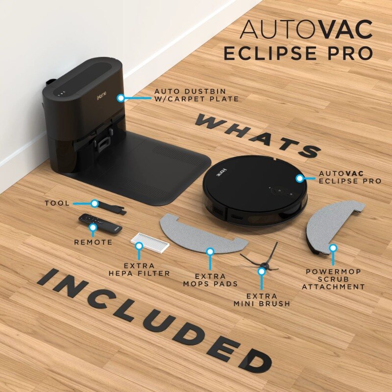 iHome AutoVac Eclipse Pro 3-in-1 Robot Vacuum and Vibrating Mop with Auto Empty Base, HomeMap Navigation, Google and App Control