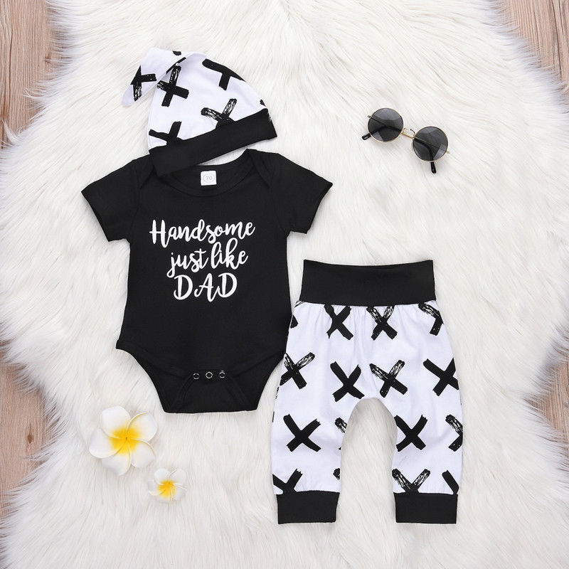 0-24 Month Toddler Kids Baby Boy 3Pcs Clothes Set Newborn Infant Boys Cotton Tops Romper Pants Leggings Outfits Clothing