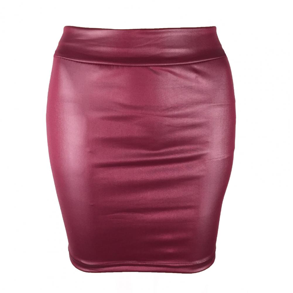 Women Mini Skirt Solid Color High Waist Slim Fit Skinny Matte Faux Leather Cozy Commuter Bodycon Skirt Streetwear