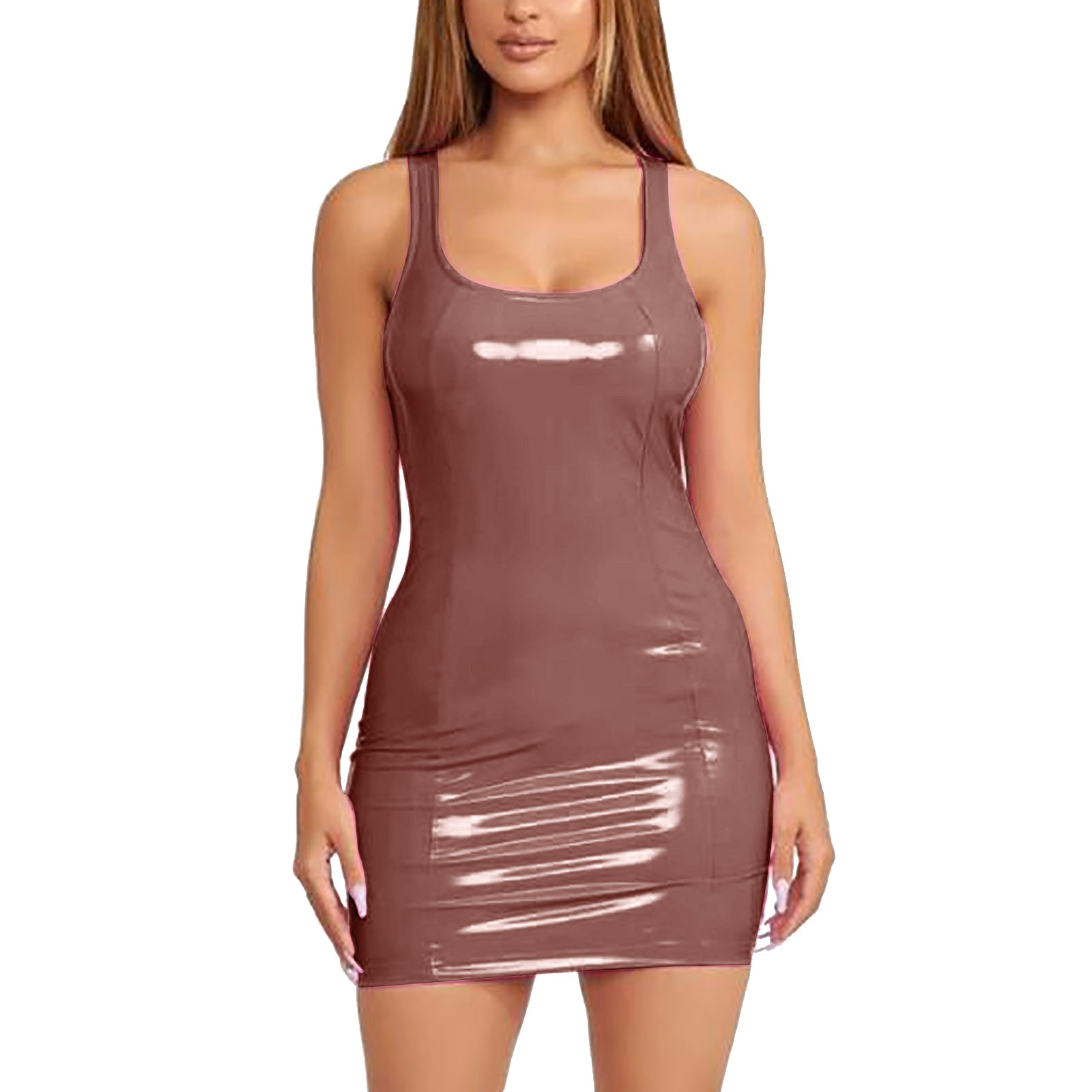 Sleeveless Faux Latex Mini Dress Women Sexy Halter Patent Bodycon Dress Ladies Nightclub Party Clubwear Leather Dress New Custom