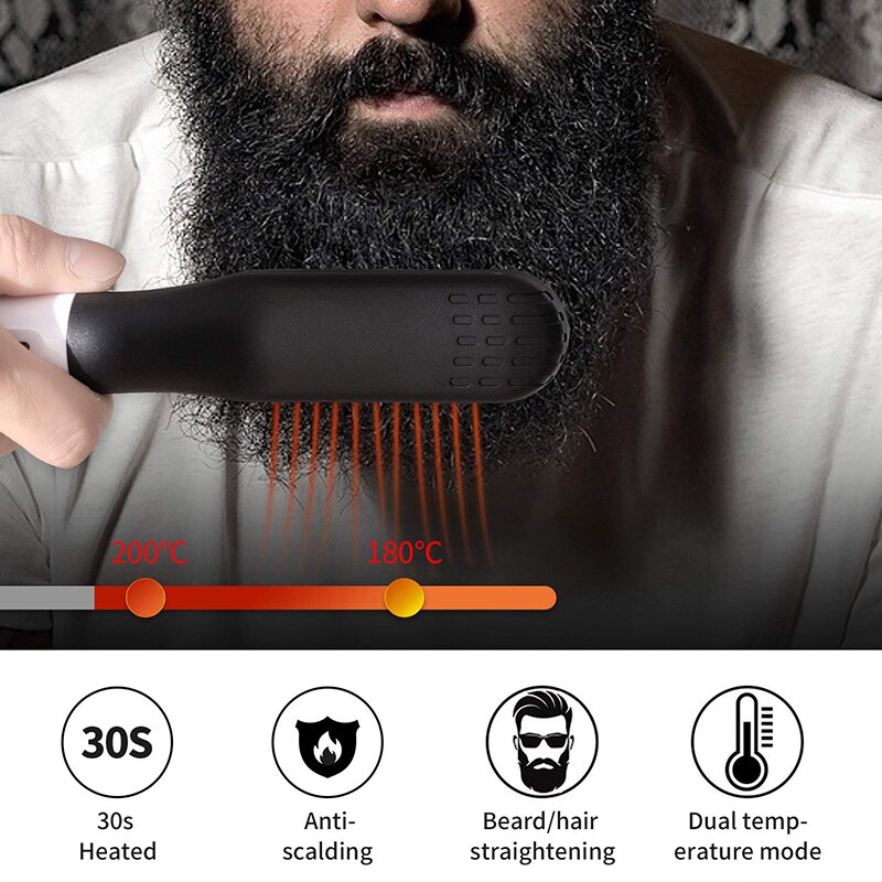 Portable Electric Fast Heating Boar Hair Bristle Beard Brush Mini Hair Straightener Bristle Beard Hair Styling Comb