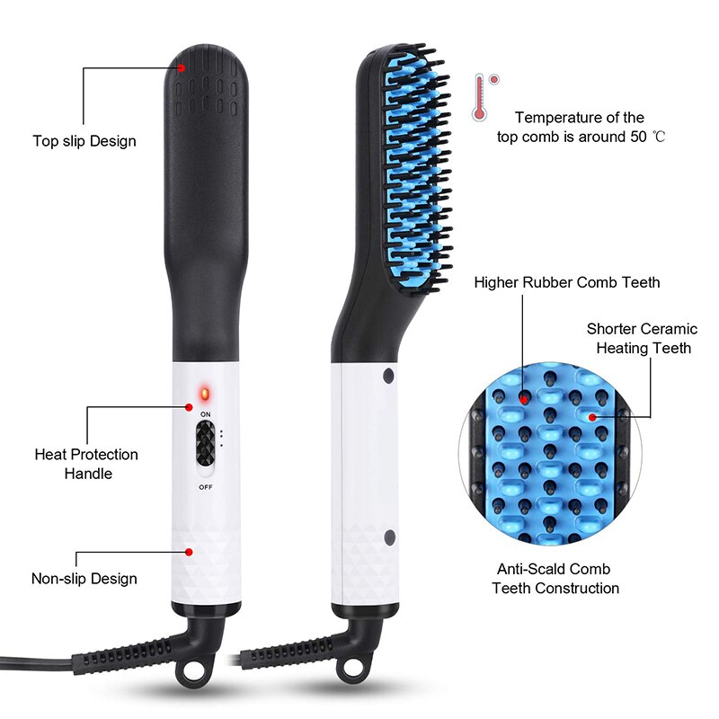 Portable Electric Fast Heating Boar Hair Bristle Beard Brush Mini Hair Straightener Bristle Beard Hair Styling Comb