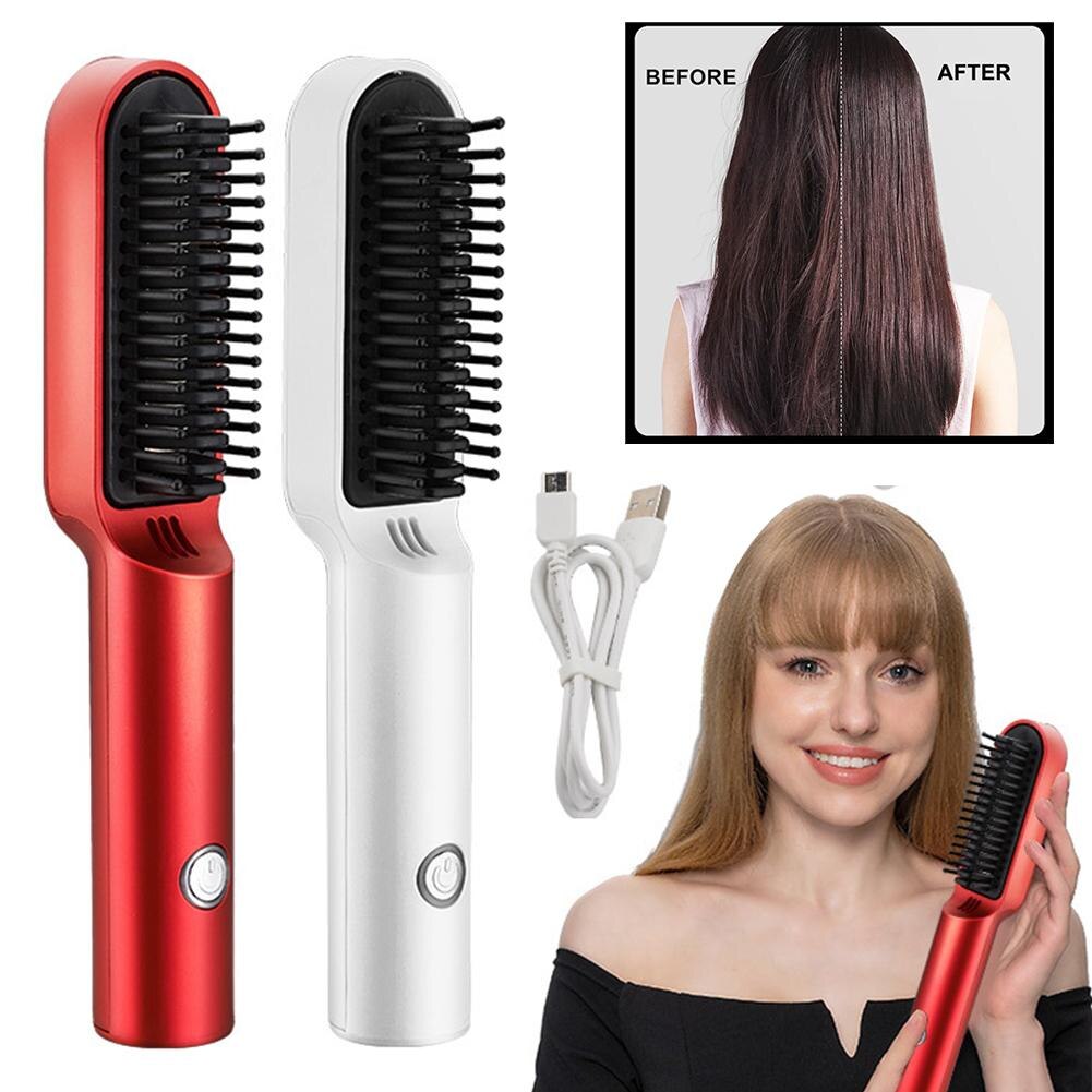 Wireless Heating Hair Comb Straightener Men's Beard Styling Hair Salon Flat NEW Tools Curler Iron Brush Comb Hair Ceramic T8P4