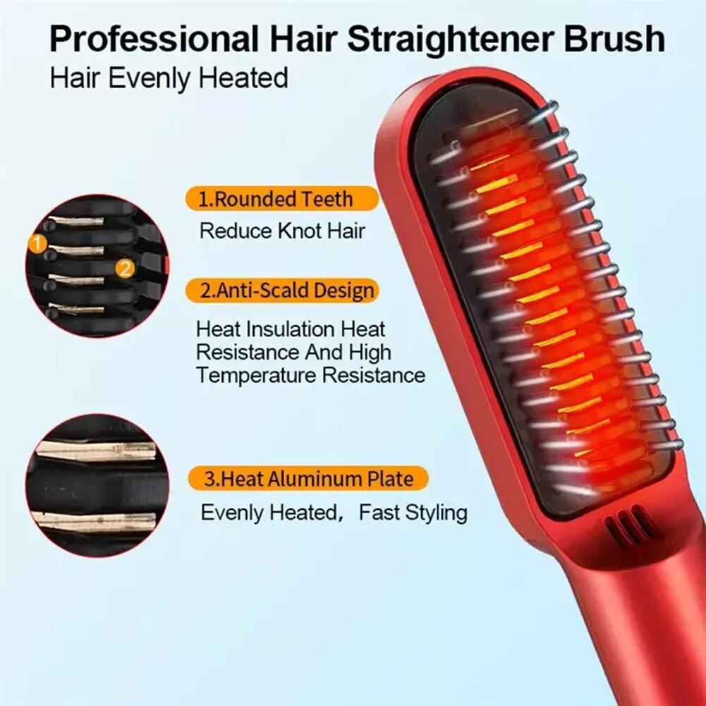 Wireless Heating Hair Comb Straightener Men's Beard Styling Hair Salon Flat NEW Tools Curler Iron Brush Comb Hair Ceramic T8P4