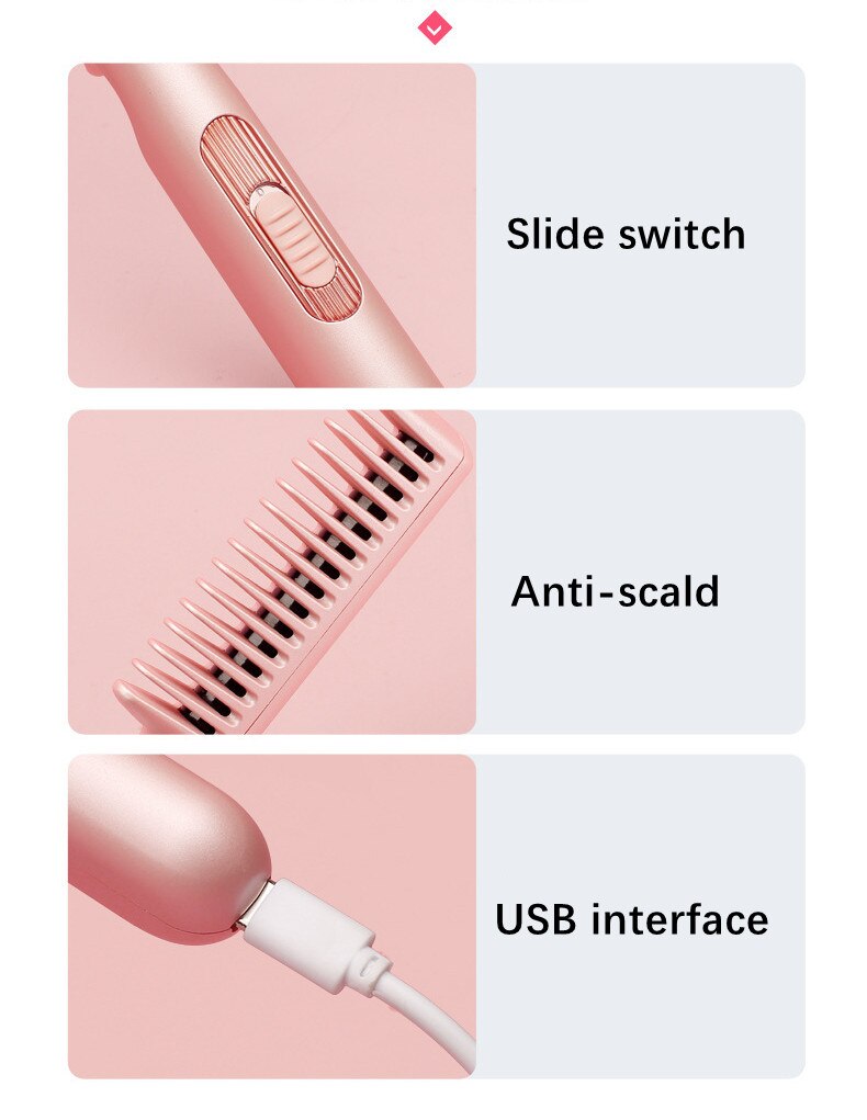 Fast Heating Electric Hair Straightener Brush Comb Mini Hair Curler Men Beard Straightening Iron Hot Combs Wet Dry Styling Tools