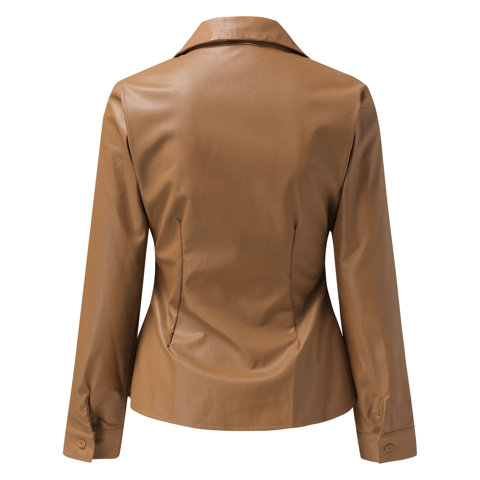Women Buttoned Long Sleeve Skinny Blouse Office Ladies Outfits Fashion Clubwear Party PU Leather Button Down Shirt Lapel Blusa