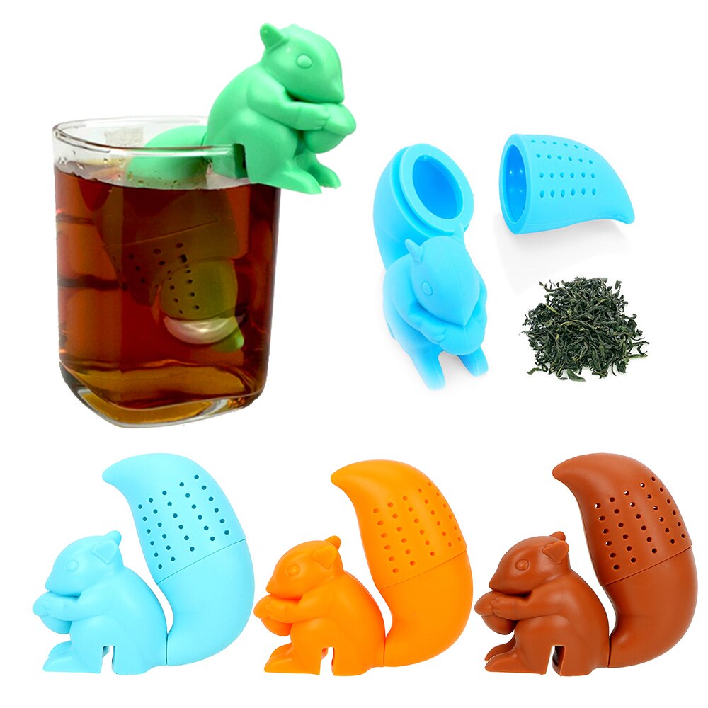 Tea Infuser Silicone Cute Squirrel Shape Tea Coffee Loose Leaf Strainer Bag Mug Filter Teapot Teabags Drinkware