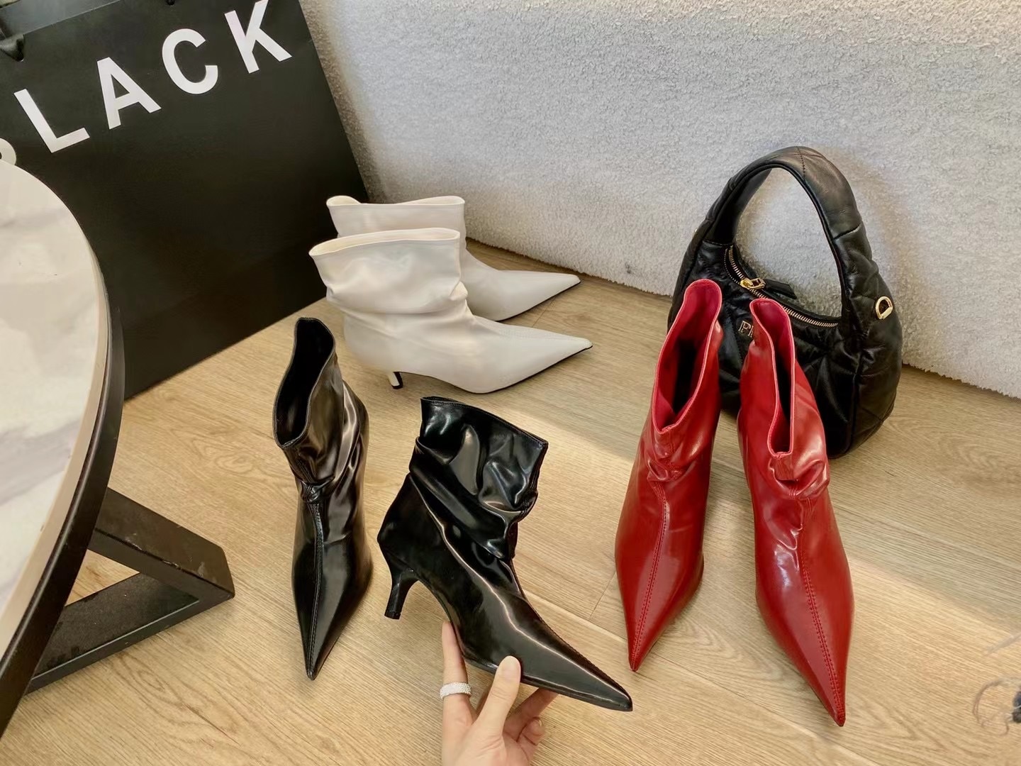 Pointed Toe Women Ankle Boots Chelsea Botas 2023 New Arrivals Black White Red Thin High Heels Slip On Fashion Winter Party Pumps