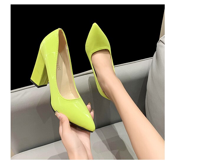 Pumps Women's Shoes Pointed Toe Ladies Shoes 10cm High Heel Colorful Fashion Red Chunky Heels Patent Leather Female 2023 Summer