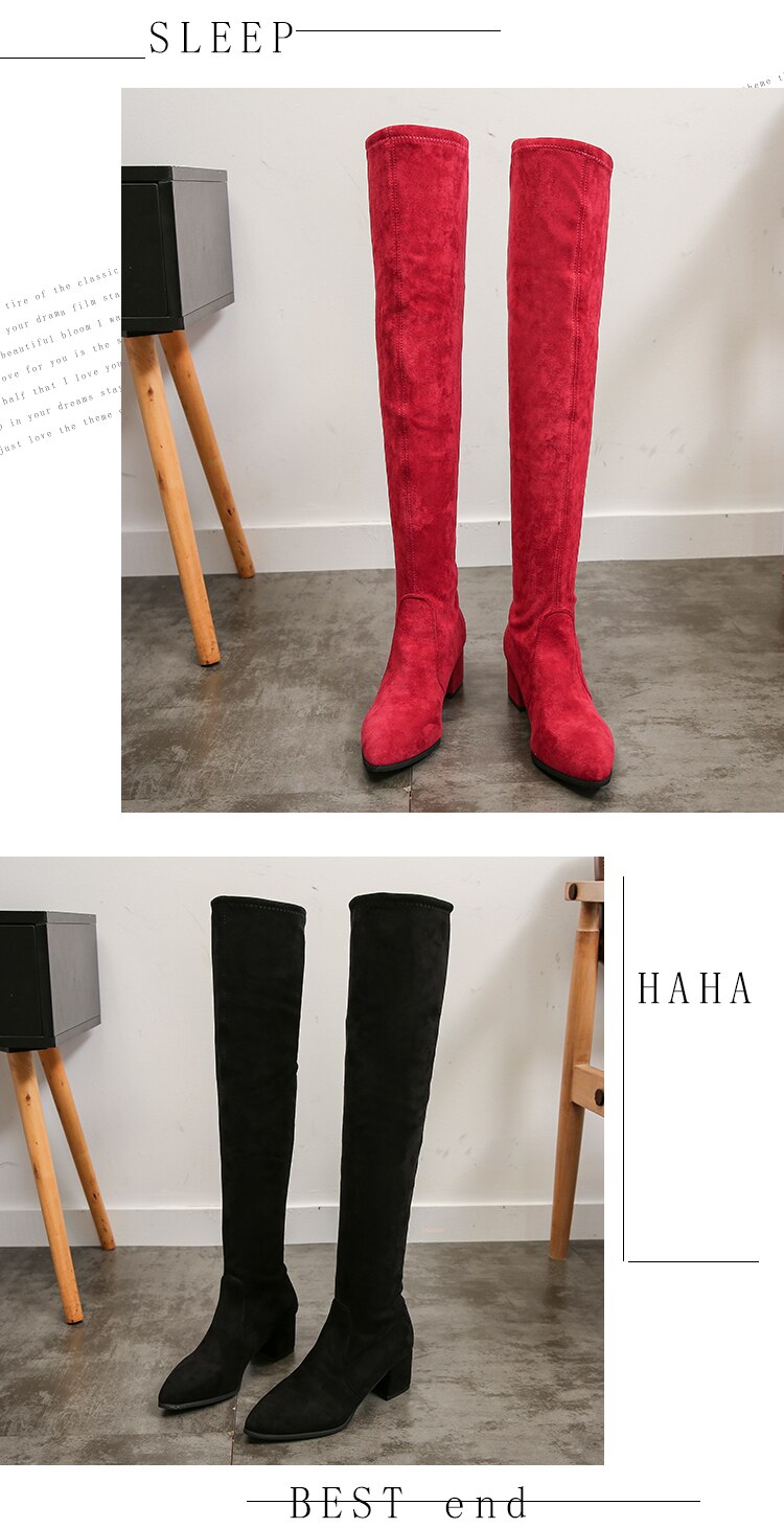 Thigh High Boots Women 2023 Winter Fashion New Over Knee Boot Female Sexy Heels Suede Shoes Red Warm Fur Black Pointed Plus Size