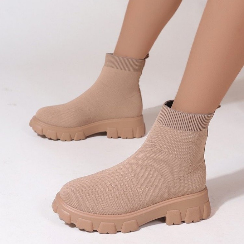 2023 New Women Ankle Lightweight Casual Shoes Woman Wedge Fashion Sock Boots Knitting Winter Medium Tube Platform Boot