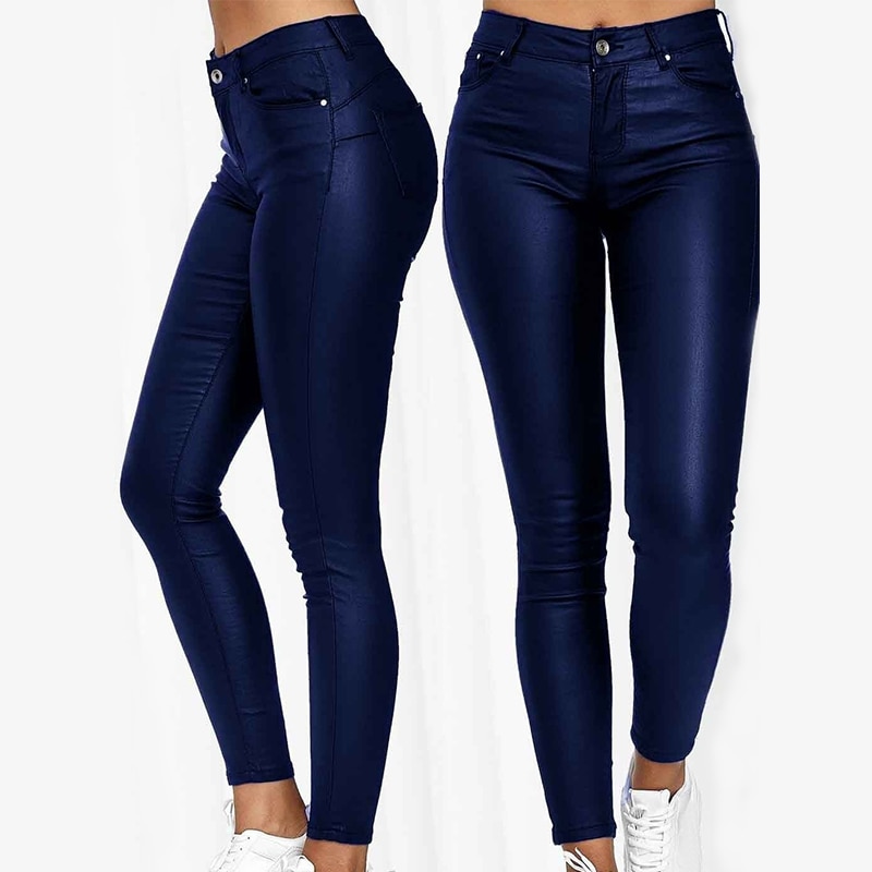 Women PU Leather Leggings Pants Solid Casual Sexy Stretch Bodycon Trousers High Waist Skinny Pencil Pants Fashion Slim Fit