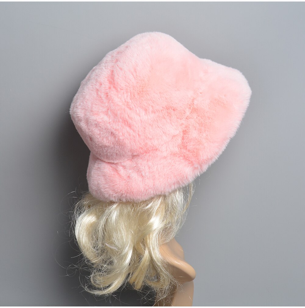 2023 New Style Fake Rabbit Fur Hats Super Soft Women Winter Hat Cotton Lining Warm Russian Fashion Ski Beanies Plush Solid Color