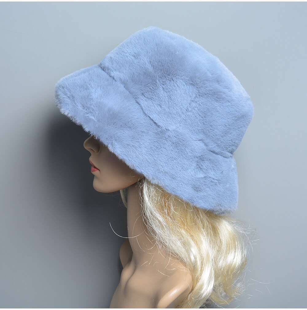 2023 New Style Fake Rabbit Fur Hats Super Soft Women Winter Hat Cotton Lining Warm Russian Fashion Ski Beanies Plush Solid Color