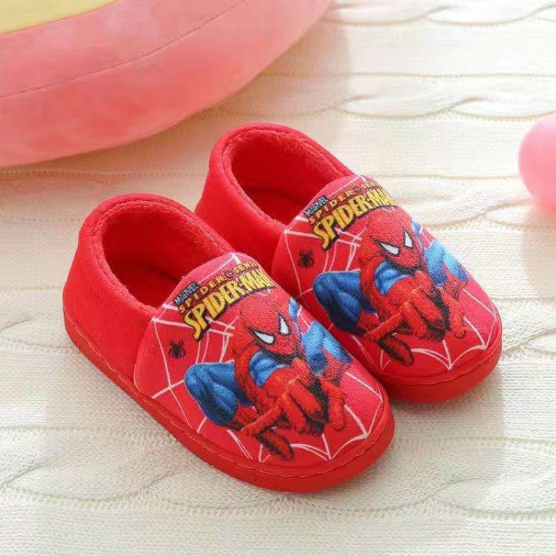 Disney Children Cartoon Spider Man Print Cotton Slipper Soft Autumn Winter Warm Baby Boy Girl Indoor Home Bedroom Cotton Shoes