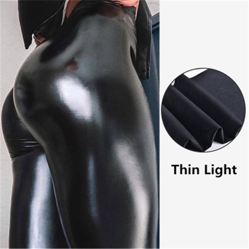 Shiny Black Sexy Leather Pants Plus Size PU Leggings Women High Waist Skinny Tights Elastic Stretchy Outfit Trousers