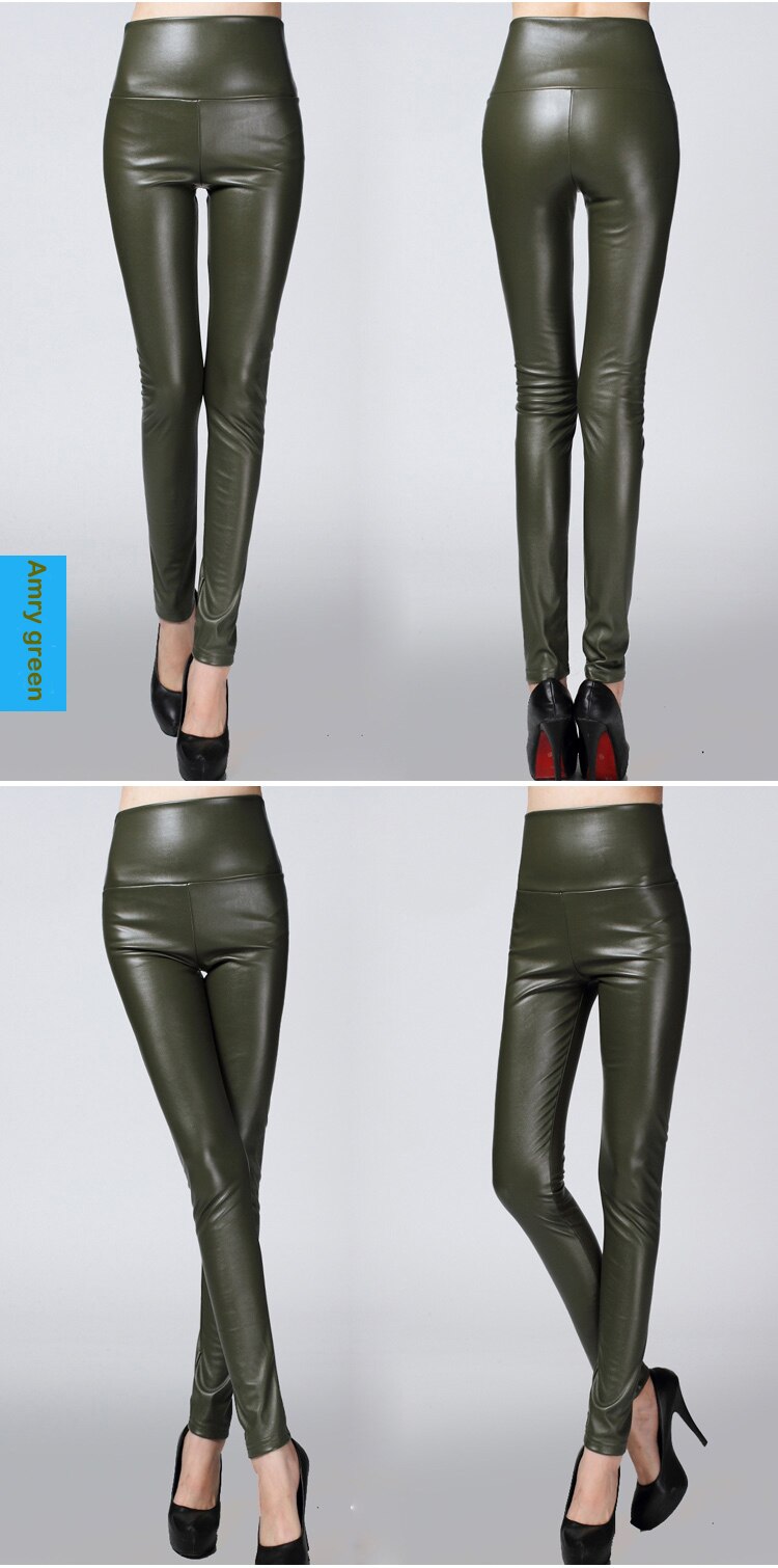 Women Tight Trouser Autumn Winter Women Thin Velvet PU Leather Pants Female Sexy Elastic Stretch Faux Leather Skinny Pencil Pant