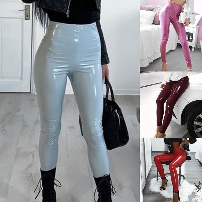 High Waist Skinny Ankle-Length Pu Faux Leather Leggings For Women Leggins Stretchy Sexy Fitness Push Up Slim Pants 2022
