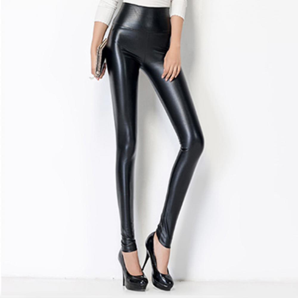 2021 Fashion Cool Slim Faux Leather Women Skinny Faux Leather Stretchy Pants Leggings Pencil Tight Trousers Fashion