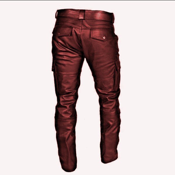 Men Leather Pants Superior Quality Elastic Male Fashion Motorcycle Faux Leather Trousers Rock Streetwear Pockets