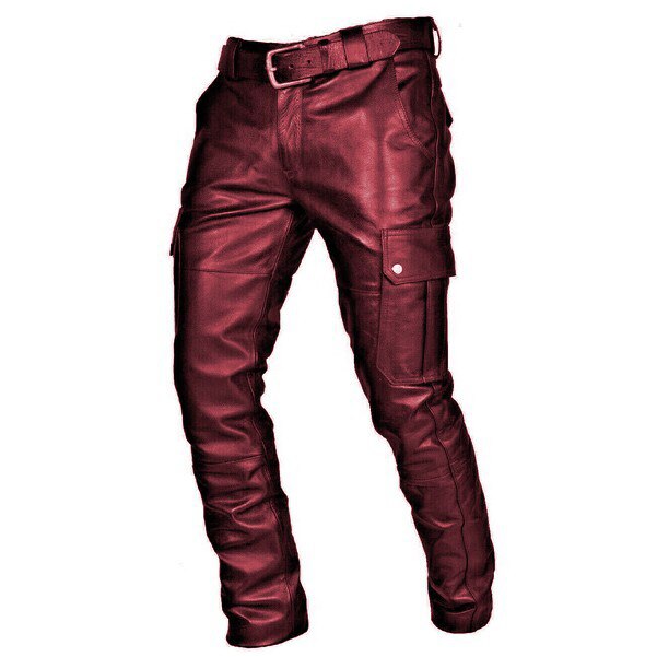 Men Leather Pants Superior Quality Elastic Male Fashion Motorcycle Faux Leather Trousers Rock Streetwear Pockets