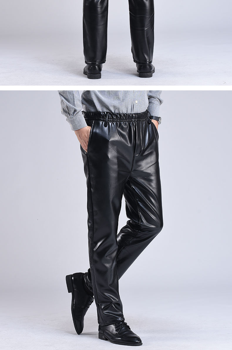 Spring Autumn Men Leather Pants Smart Casual Male PU Faux Leather Trousers Plus Size Oversize