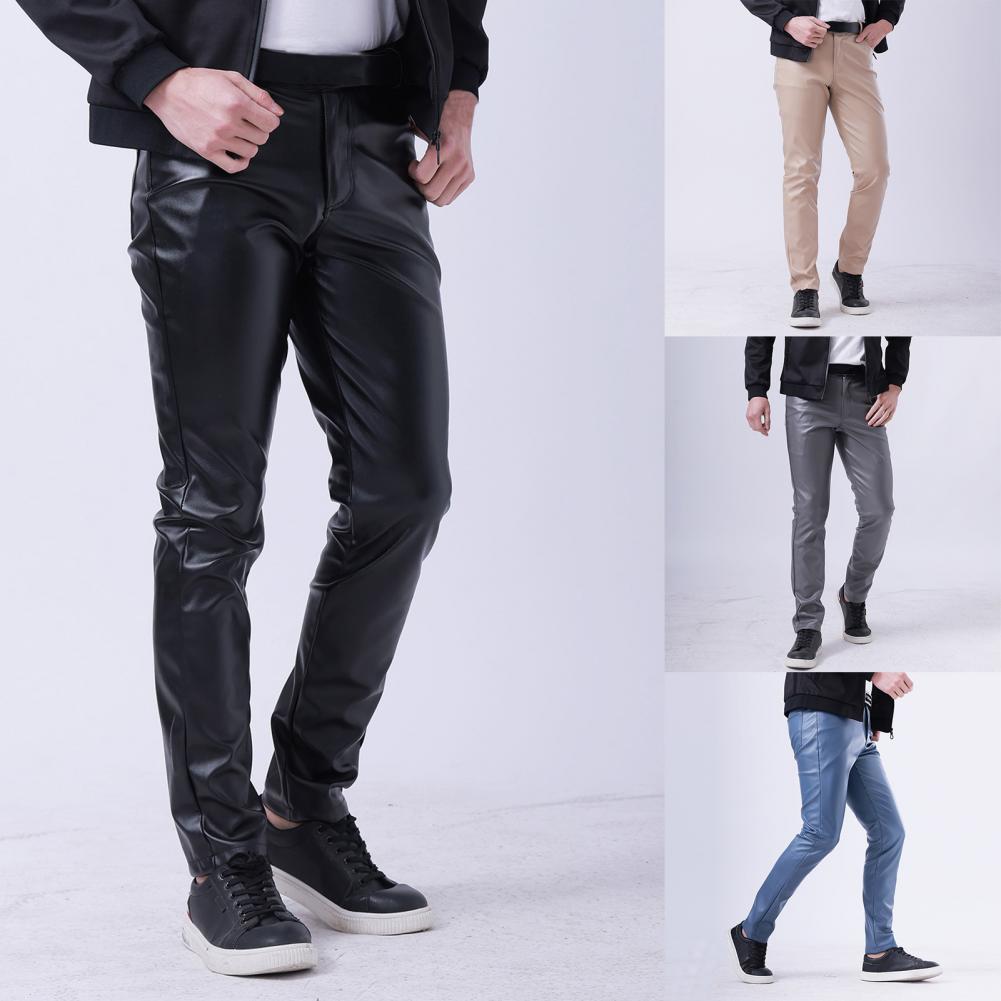 Men Trousers  Smooth   Elastic Punk Style Faux Leather Pencil Pants  Slim Trousers Terrific