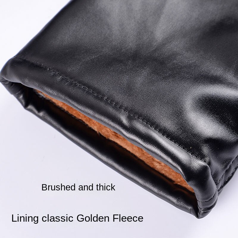 Men Pants Fashion Men Faux Leather Black Motorcycle Riding Winter Waterproof Brushed Thicken Warm Windproof Old Men Trousers