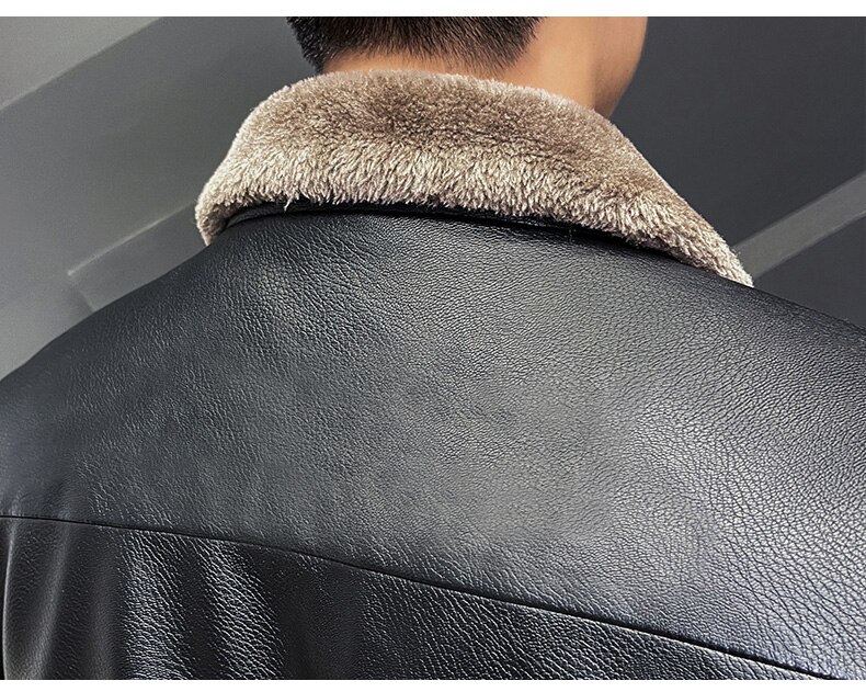 New Thick Brown Leather Jacket Mens Winter Autumn Men's Jacket Fashion Faux Fur Collar Windproof Warm Coat Men Brand Clothing